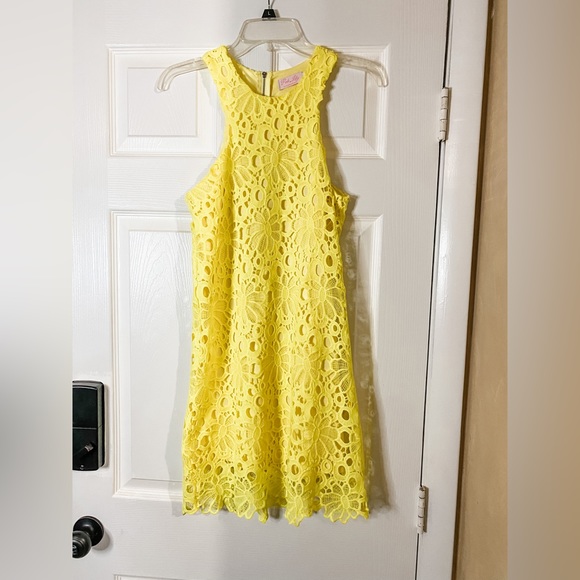 Lulus Love Poem Yellow Lace Halter Mini Dress - Picture 3 of 6